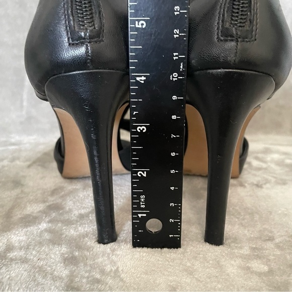Vince Camuto Seena1 Black Nappa Open Toe Leather Bootie Heels Zip Back Sz 9 - Picture 7 of 10